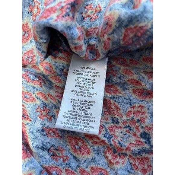 Beach Lunch Lounge Boho Red & Blue Boho Print Long Sleeve Cottage Core Blouse XS - Picture 9 of 9